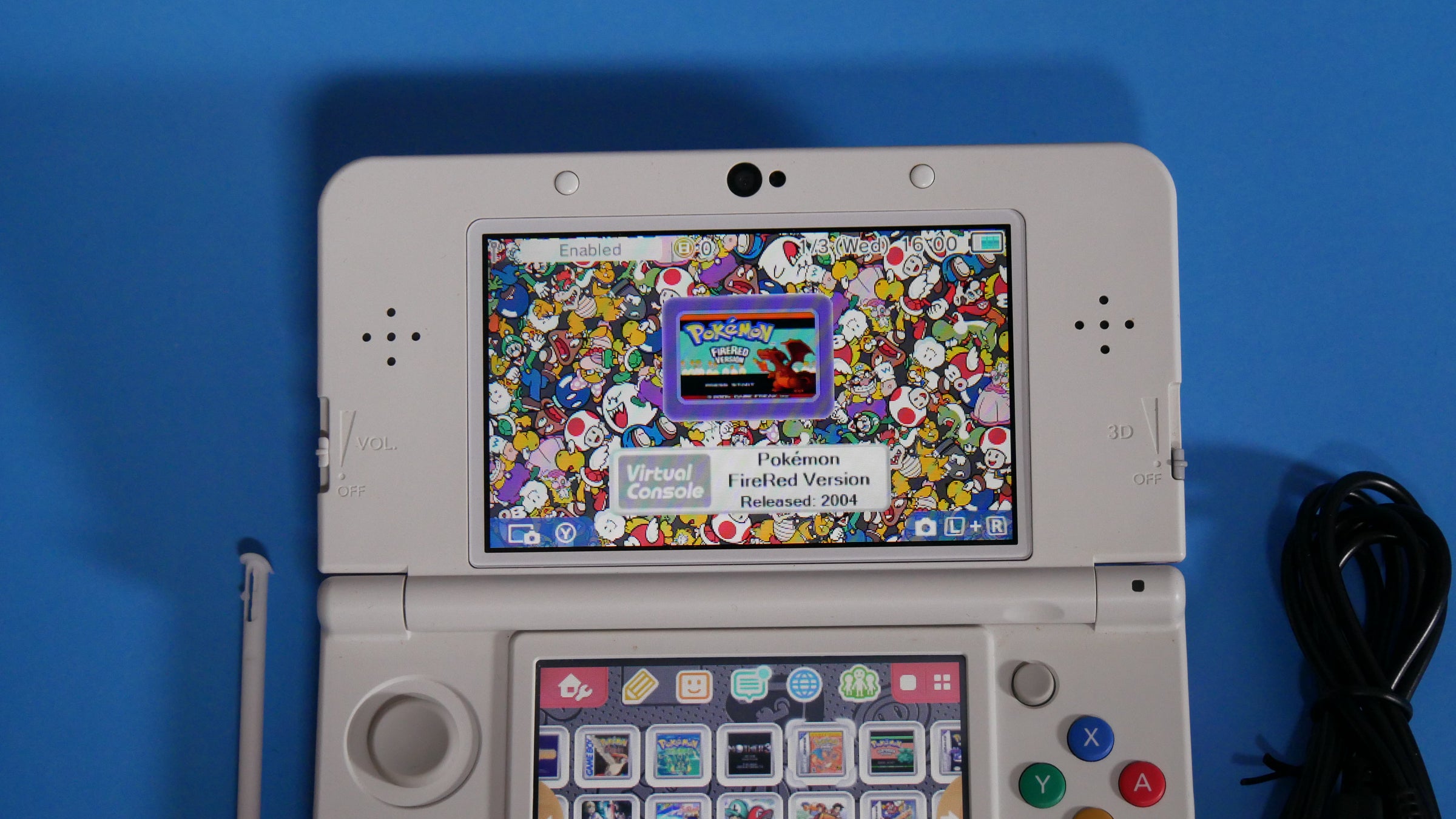 New Nintendo 3DS in White with No. 025 Pink Mario Embossed Plates