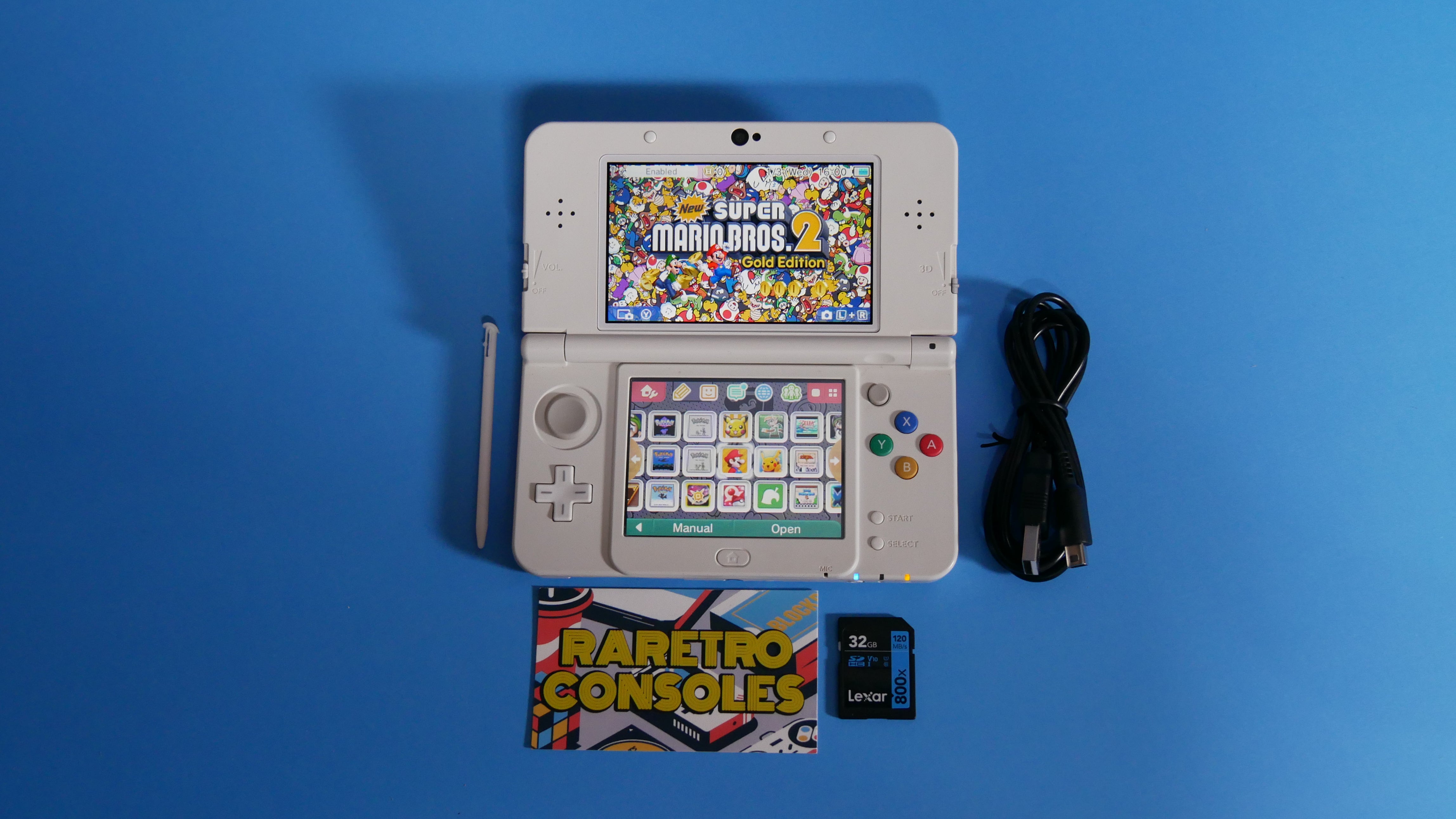 New Nintendo 3DS in White with No. 025 Pink Mario Embossed Plates