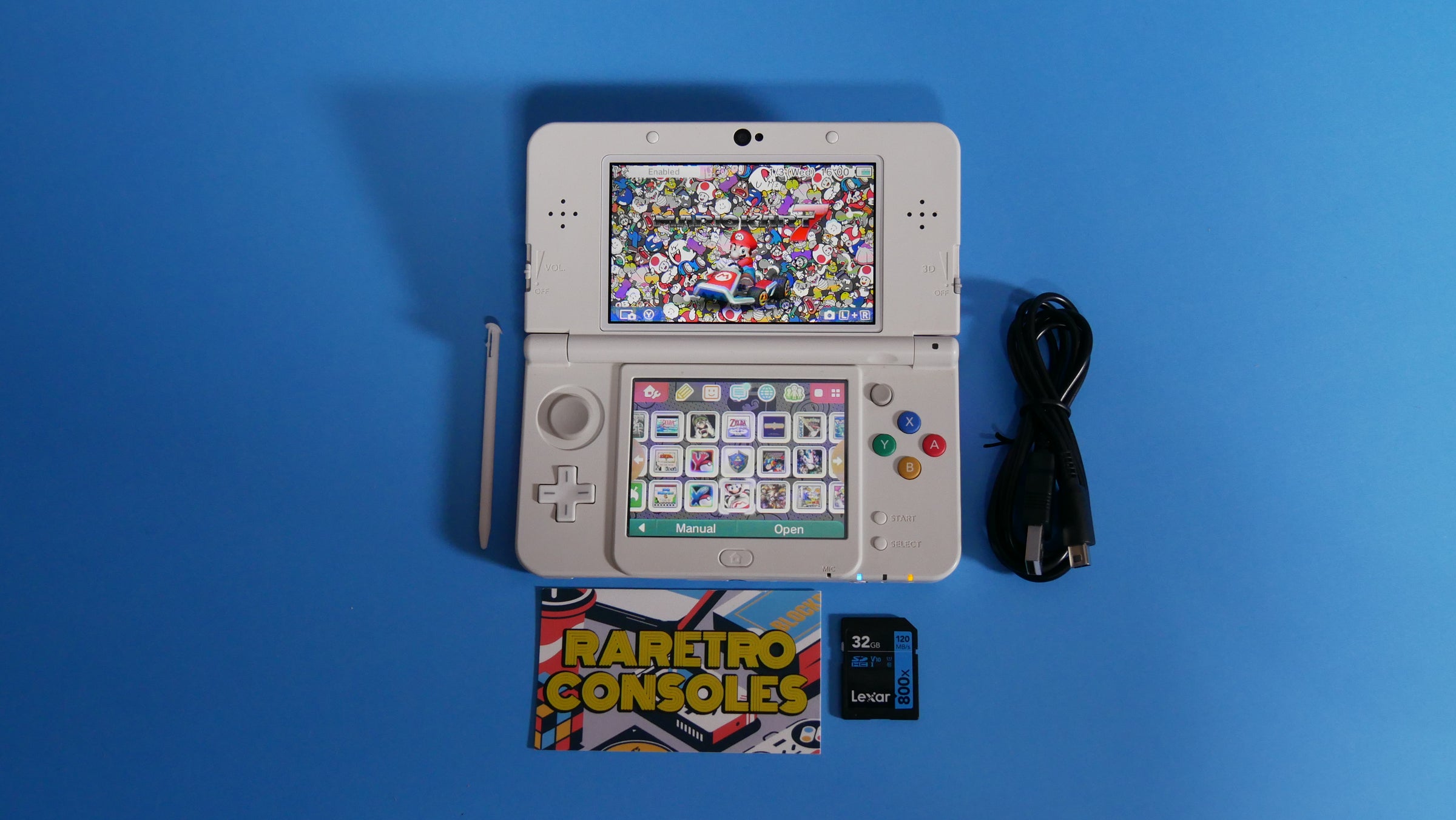 New Nintendo 3DS in White with No. 025 Pink Mario Embossed Plates