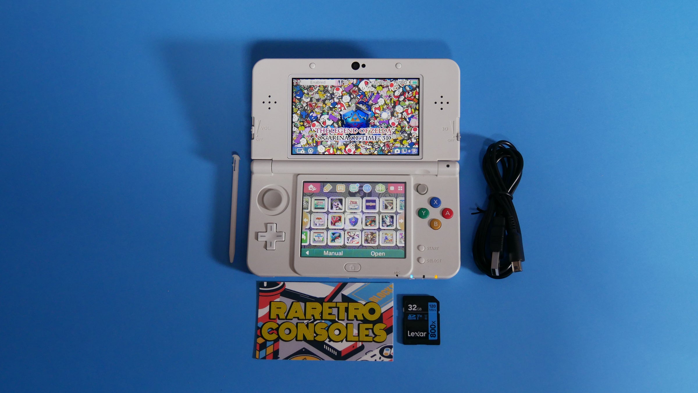 New Nintendo 3DS in White with No. 025 Pink Mario Embossed Plates