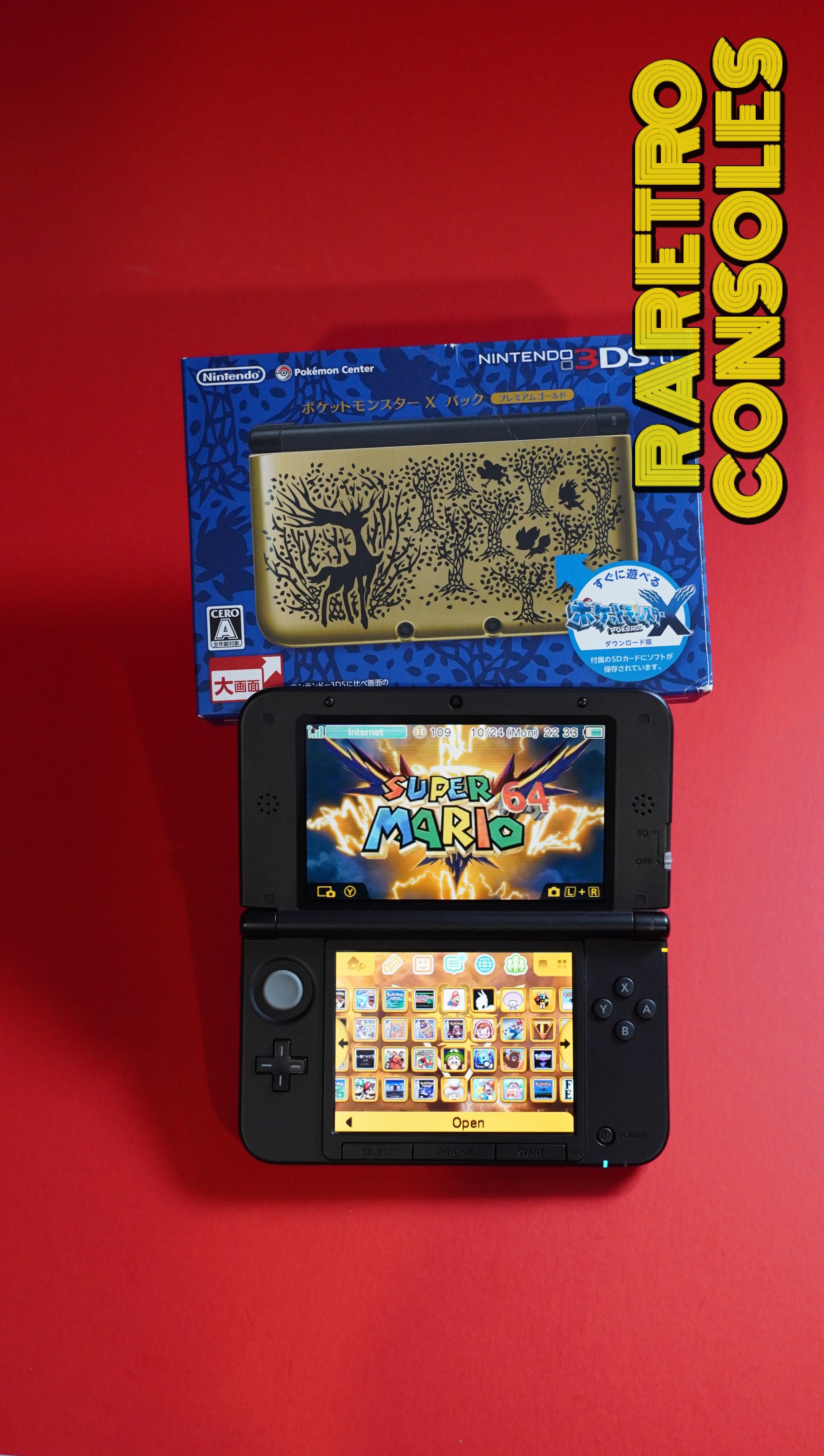 Nintendo 3DS XL Pokémon X Y Premium Gold with Blue Box | Raretro