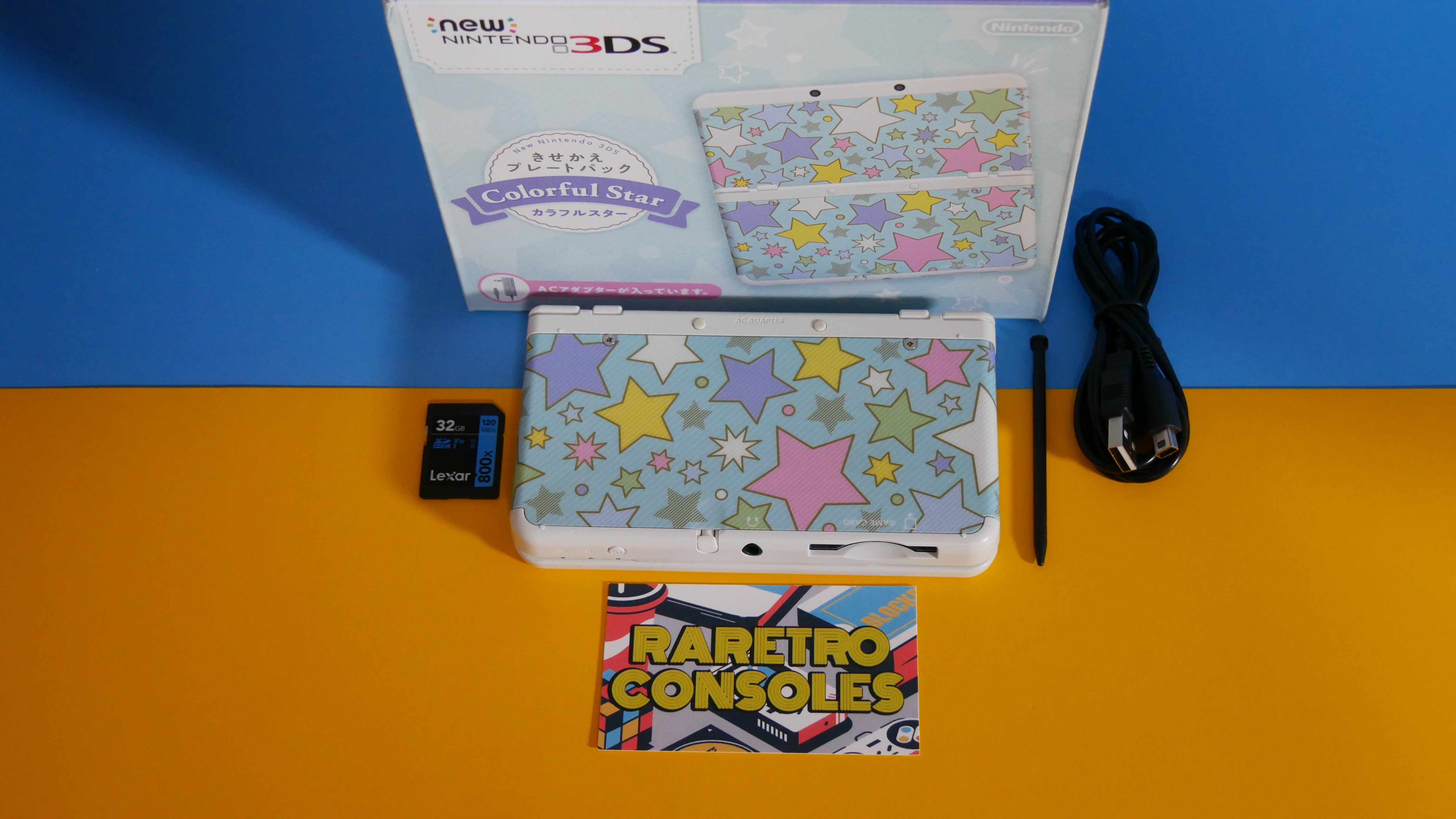 New Nintendo 3DS with Colorful Star Plates in Original Box 